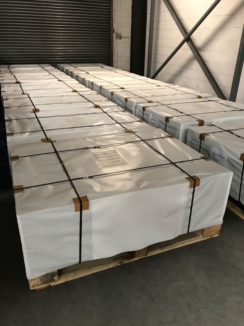 Sheeted and wrapped stacks ready for dispatch after conversion